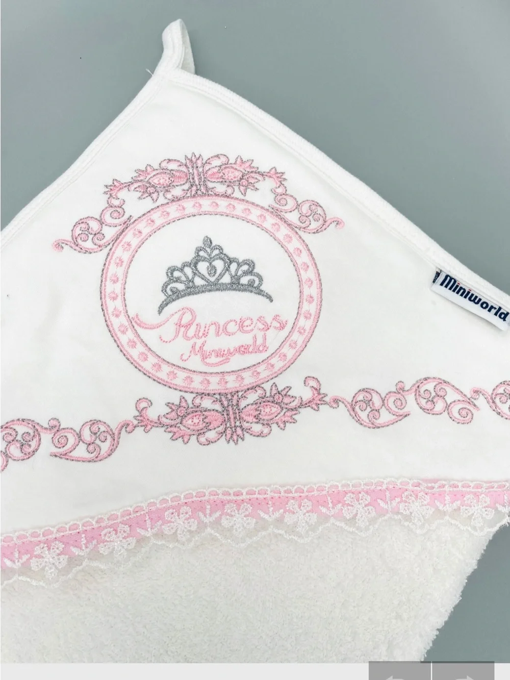 White Baby Hooded Bathrobe with Pink Trim